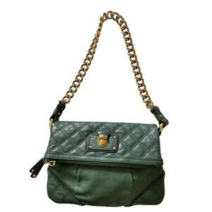 Marc Jacobs Mayfair Green Quilted Leather Heavy Gold Chain Shoulder Bag Preowned